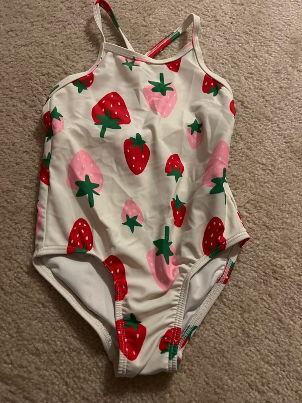 Girls 4T White Strawberry Print One-Piece Swimsuit